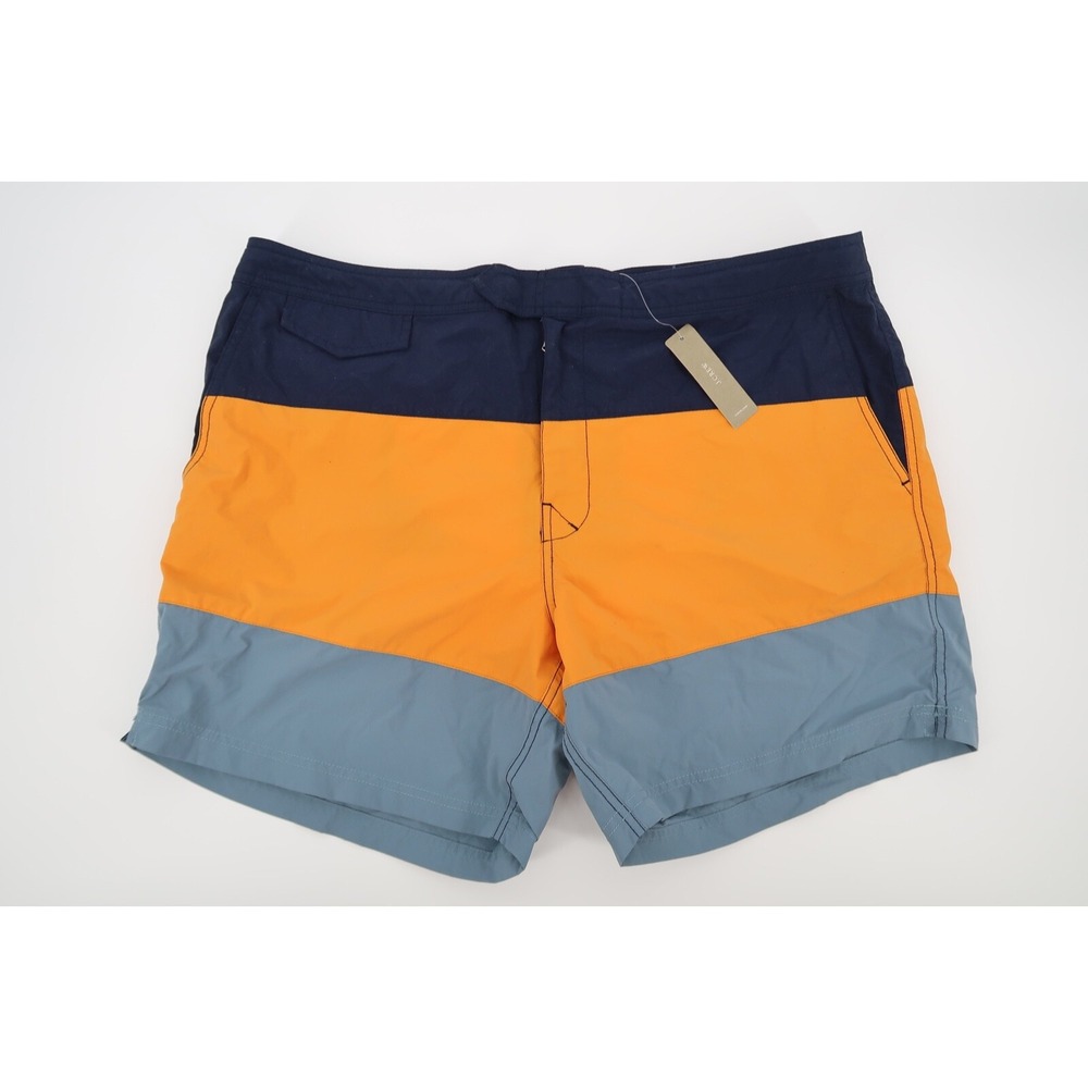 J. Crew Mens 38 Swim Trunks Blue Color Block Nylon Mesh‎ Lined 6" Inseam New